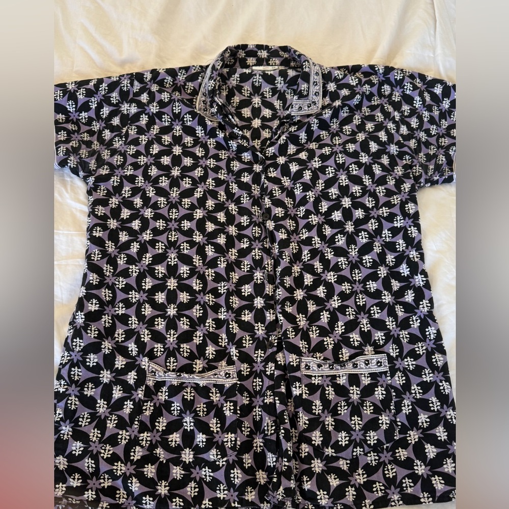 Rose Petals 100% Cotton Unisex Button Down Purple Flowery Shirt